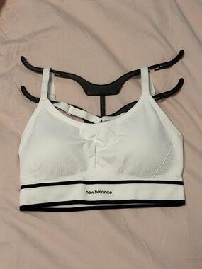 New Balance White & Black Strappy Low-Impact Sports Bra